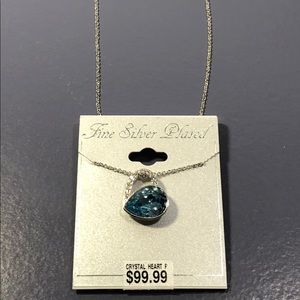 Fine Silver Plate Crystal Sapphire Heart Necklace